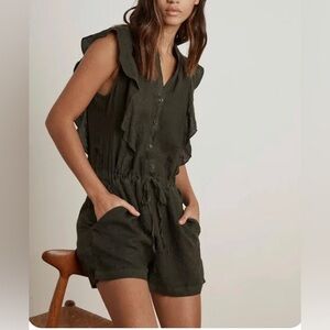 VELVET BY GRAHAM SPENSER WOMENS PLAYSUIT 100% LINEN BLACK SHORTS SMALL